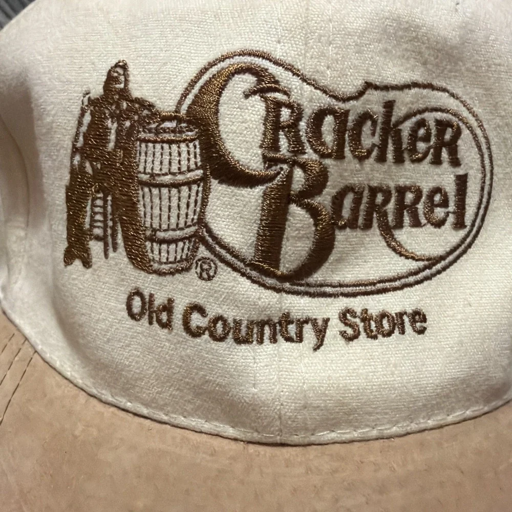 Cap Cracker Barrel Strapback Hat Baseball Lt Tan Leather Brim JJ Of Dallas VTG